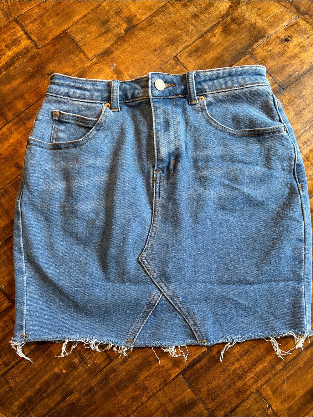 Denim Frayed Hem Mini Skirt